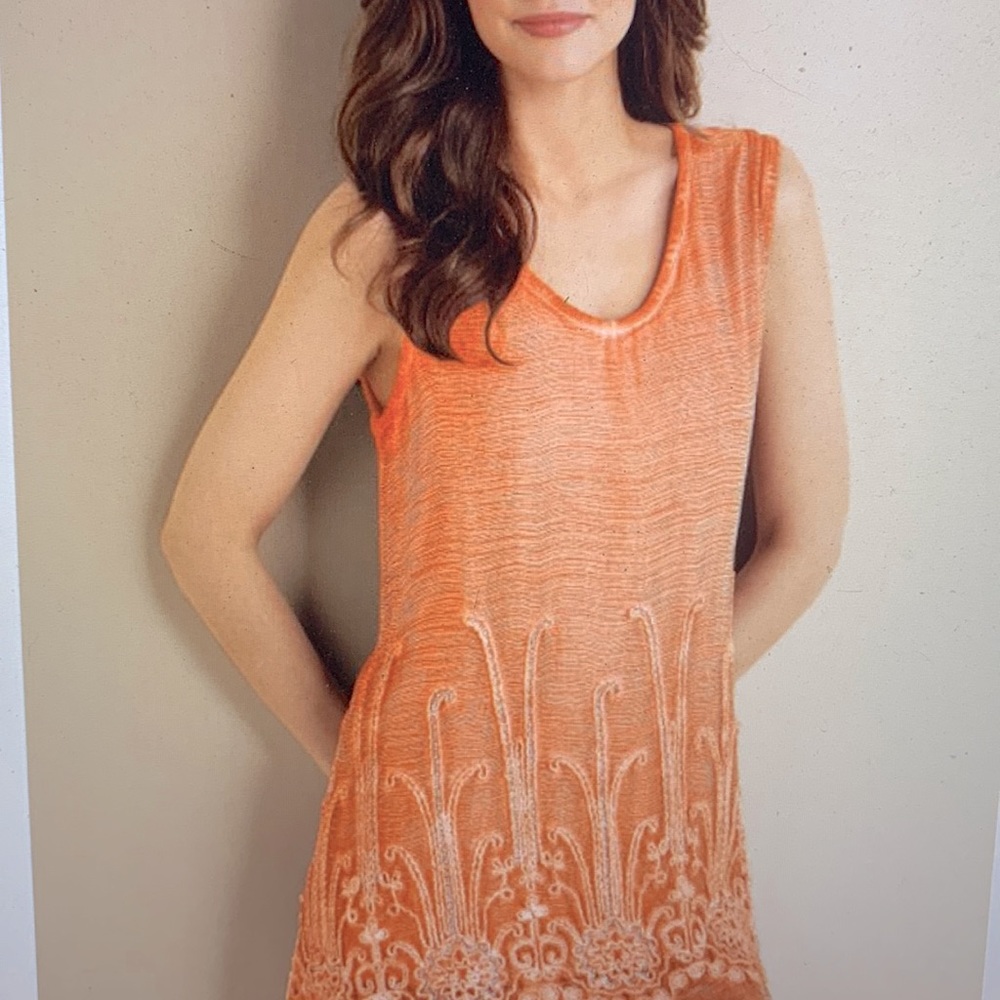 Soft Surroundings Peach 🍑 Silk Romantic 💘 Top with Overlay of Crinkled Silk